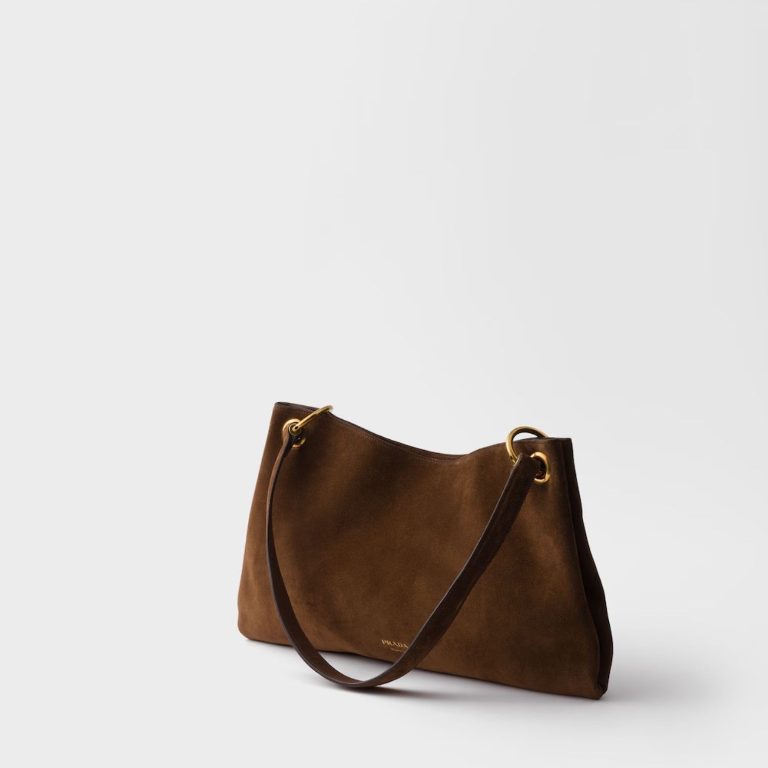 Prada Etude Large Shoulder Bag 15.9in/ 40.5cm Cocoa Brown Suede Gold Hardware For Men 1BC259_2C4S_F0324_V_OOO