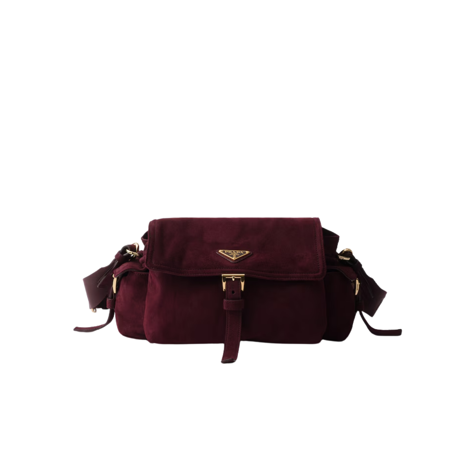 Prada Explore Medium With Flap Shoulder Bag 11.8in/ 30cm Burgundy Suede Gold Hardware For Women 1BD394_008_F0007_V_NOO