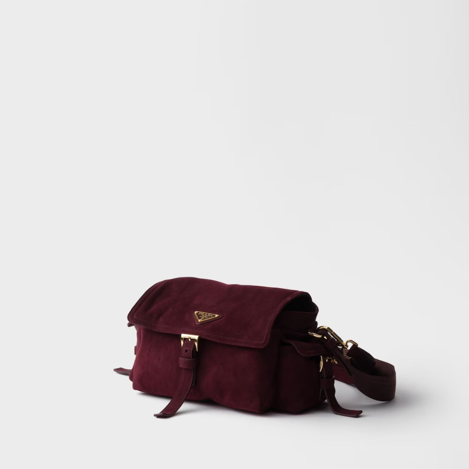 Prada Explore Medium With Flap Shoulder Bag 11.8in/ 30cm Burgundy Suede Gold Hardware For Women 1BD394_008_F0007_V_NOO