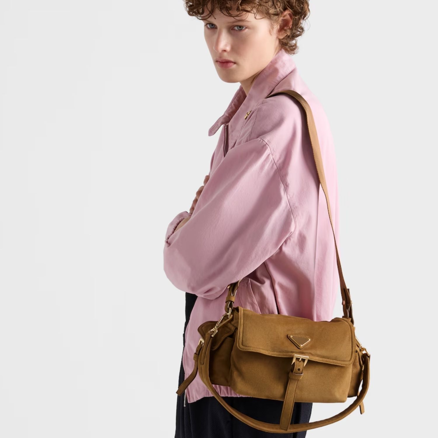 Prada Explore Medium With Flap Shoulder Bag 11.8in/ 30cm Cinnamon Suede Gold Hardware For Women 1BD394_008_F0401_V_NOO