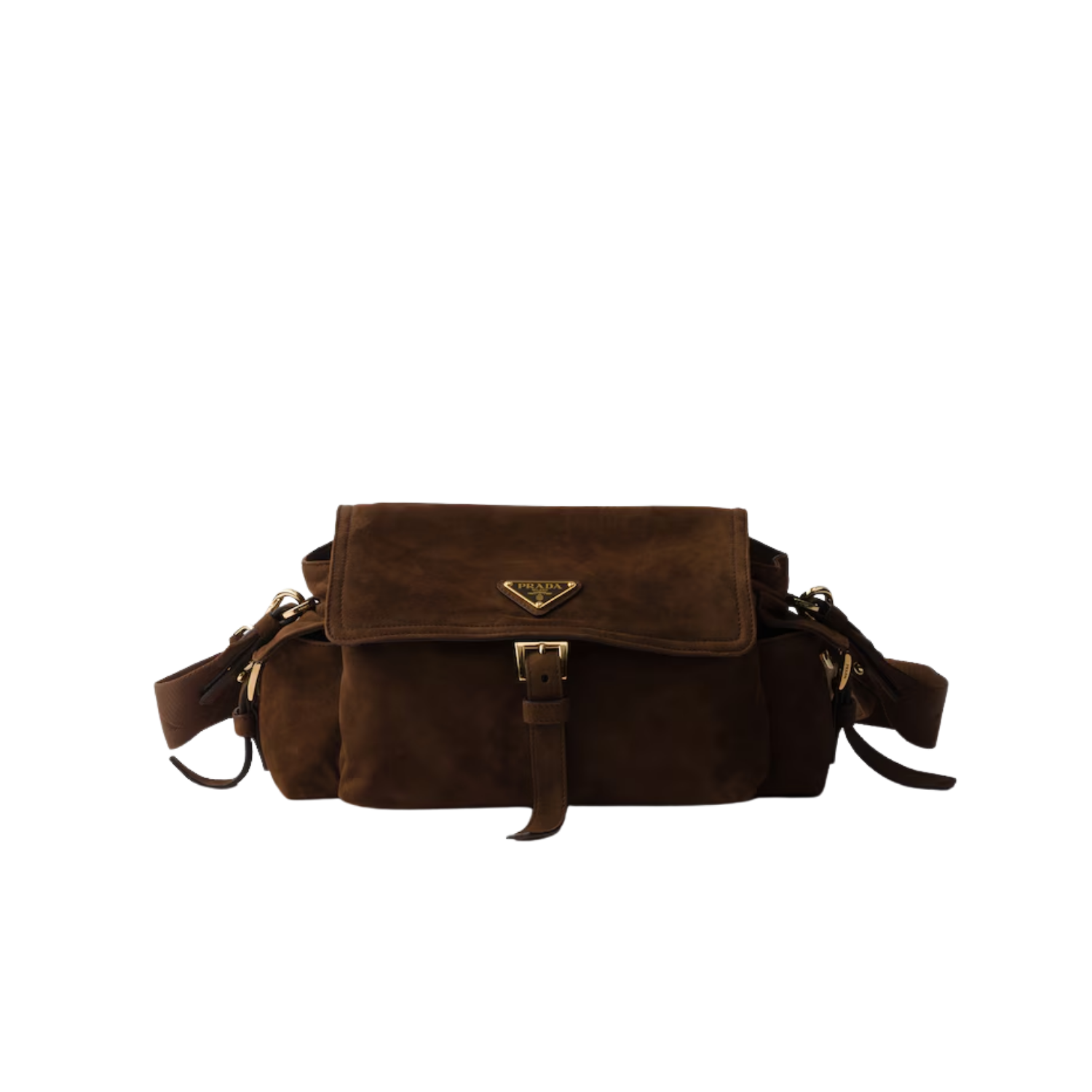 Prada Explore Medium With Flap Shoulder Bag 11.8in/ 30cm Cocoa Brown Suede Gold Hardware For Women 1BD394_008_F0324_V_NOO