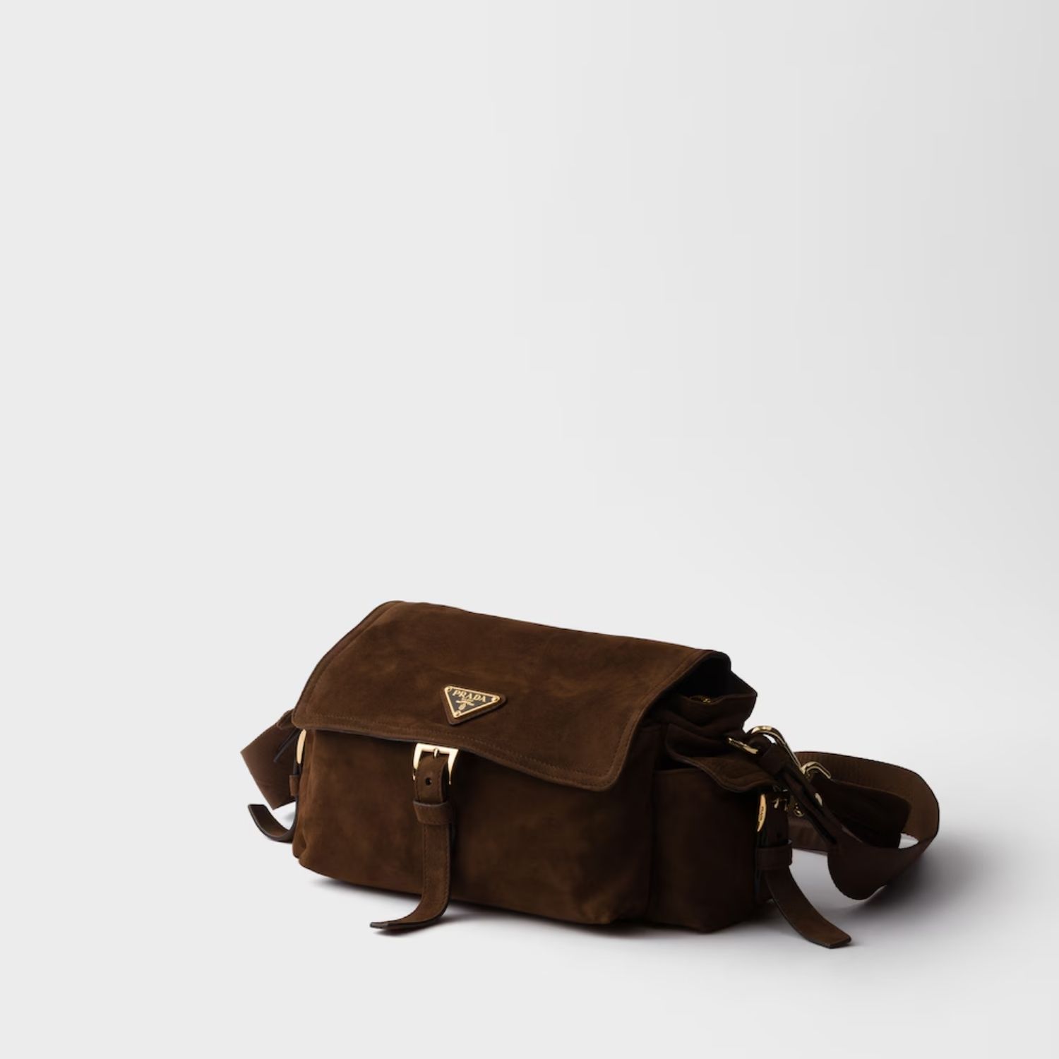 Prada Explore Medium With Flap Shoulder Bag 11.8in/ 30cm Cocoa Brown Suede Gold Hardware For Women 1BD394_008_F0324_V_NOO