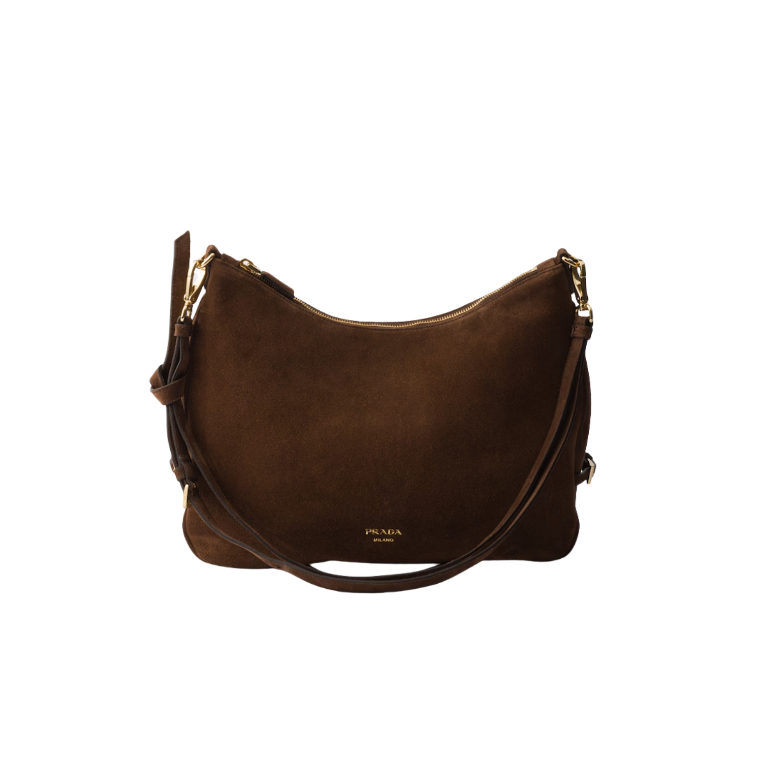 Prada Fold Large Shoulder Bag 13in/ 33cm Cocoa Brown Suede Gold Hardware For Women 1BC288_2C4S_F0324_V_OOO