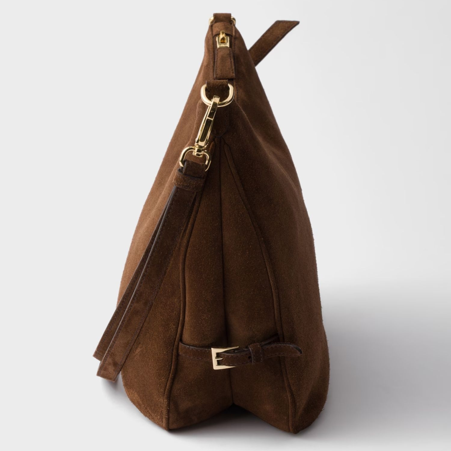 Prada Fold Large Shoulder Bag 13in/ 33cm Cocoa Brown Suede Gold Hardware For Women 1BC288_2C4S_F0324_V_OOO