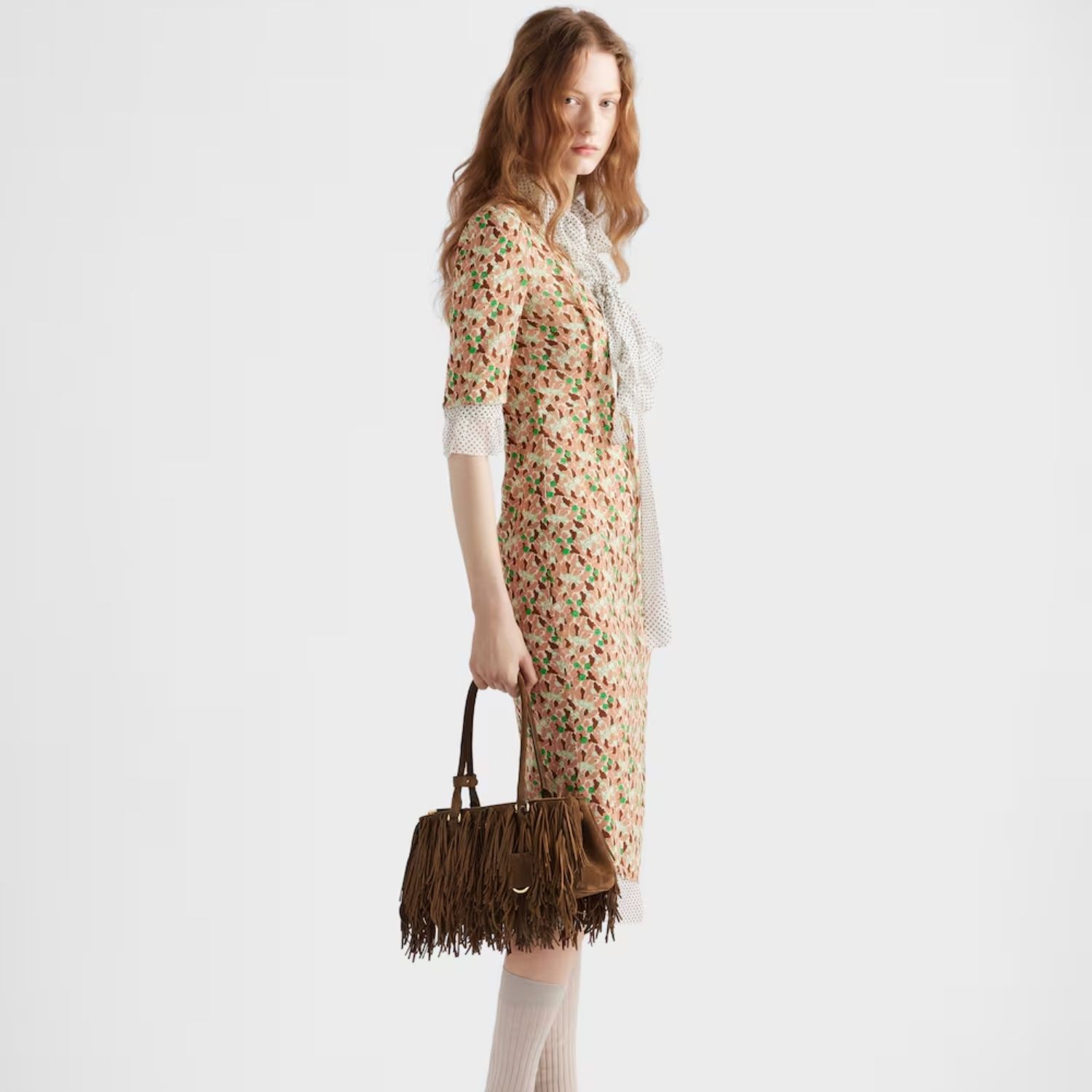 Prada Galleria Medium With Fringe Shoulder Bag 11.8in/ 30cm Cocoa Brown Suede Gold Hardware For Women 1BA457_2C4S_F0324_V_YOF