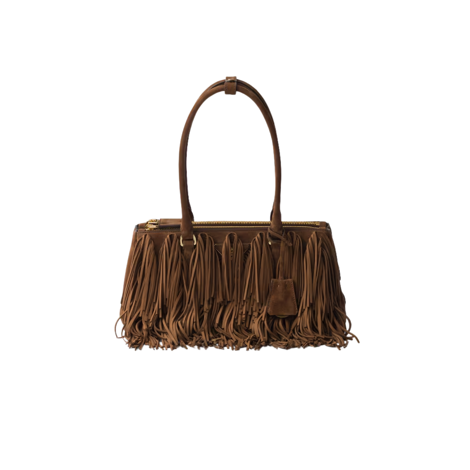 Prada Galleria Medium With Fringe Shoulder Bag 11.8in/ 30cm Cocoa Brown Suede Gold Hardware For Women 1BA457_2C4S_F0324_V_YOF
