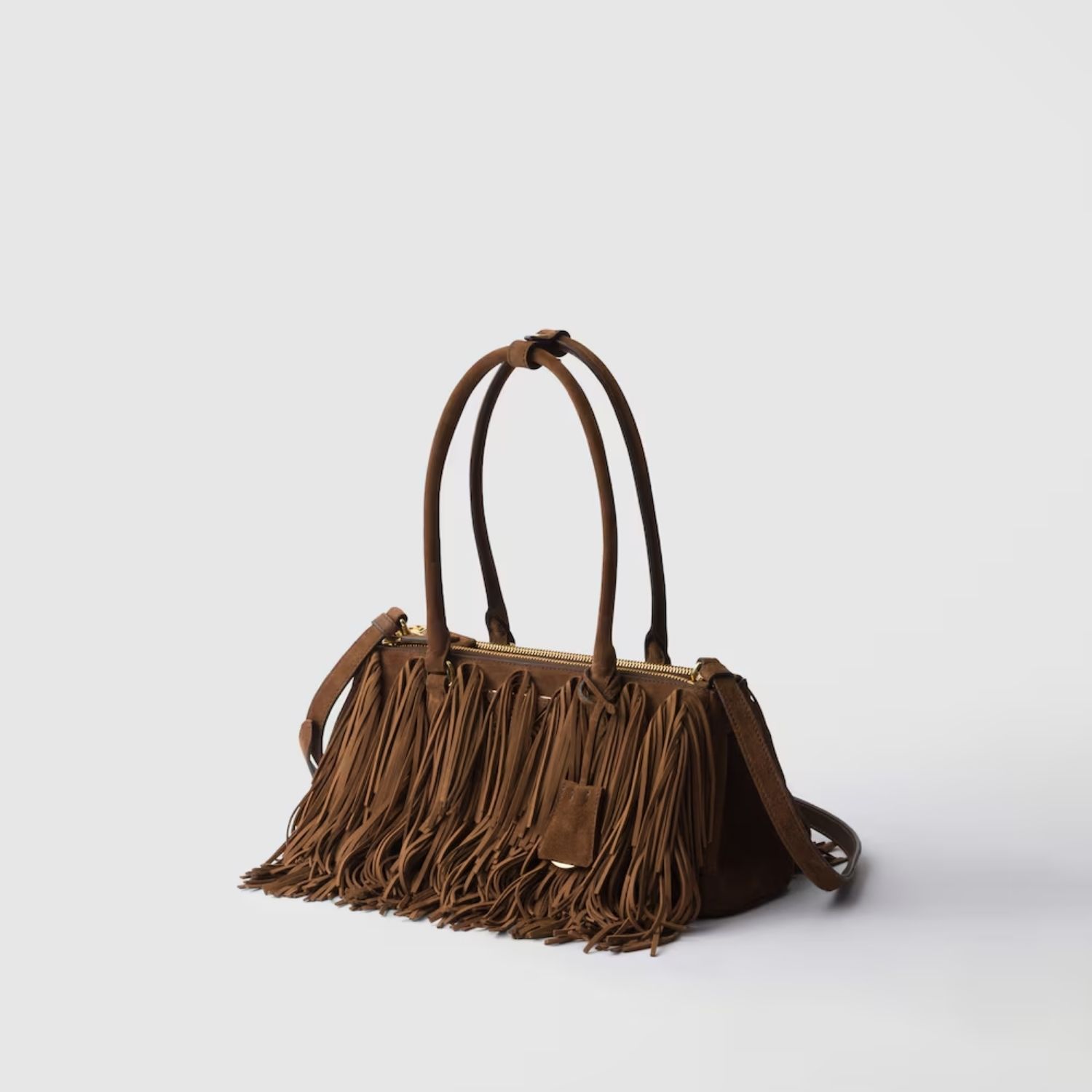 Prada Galleria Medium With Fringe Shoulder Bag 11.8in/ 30cm Cocoa Brown Suede Gold Hardware For Women 1BA457_2C4S_F0324_V_YOF