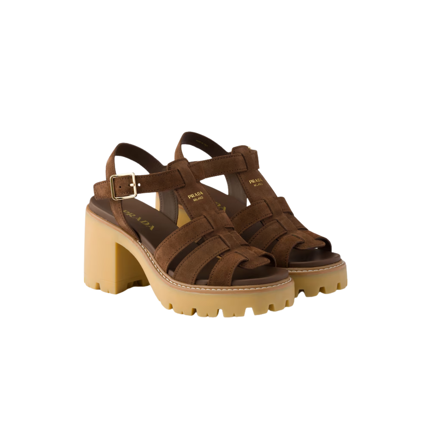 Prada High-Heeled Platform Sandals Cocoa Brown Suede Gold Hardware For Women 1X266O_054_F0324_F_090