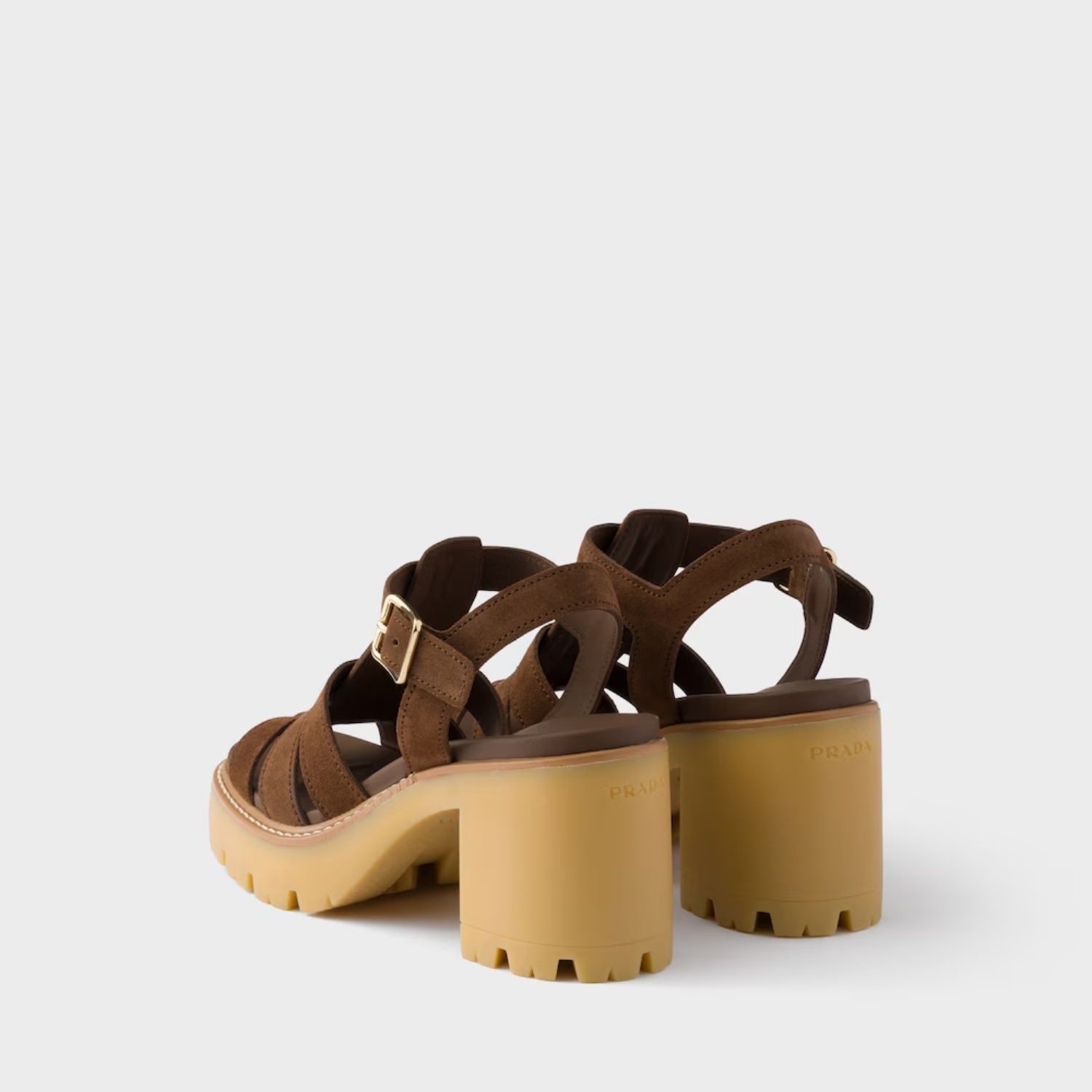 Prada High-Heeled Platform Sandals Cocoa Brown Suede Gold Hardware For Women 1X266O_054_F0324_F_090
