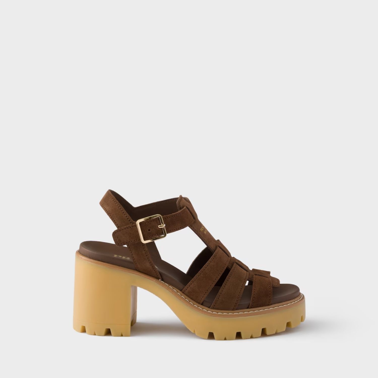 Prada High-Heeled Platform Sandals Cocoa Brown Suede Gold Hardware For Women 1X266O_054_F0324_F_090