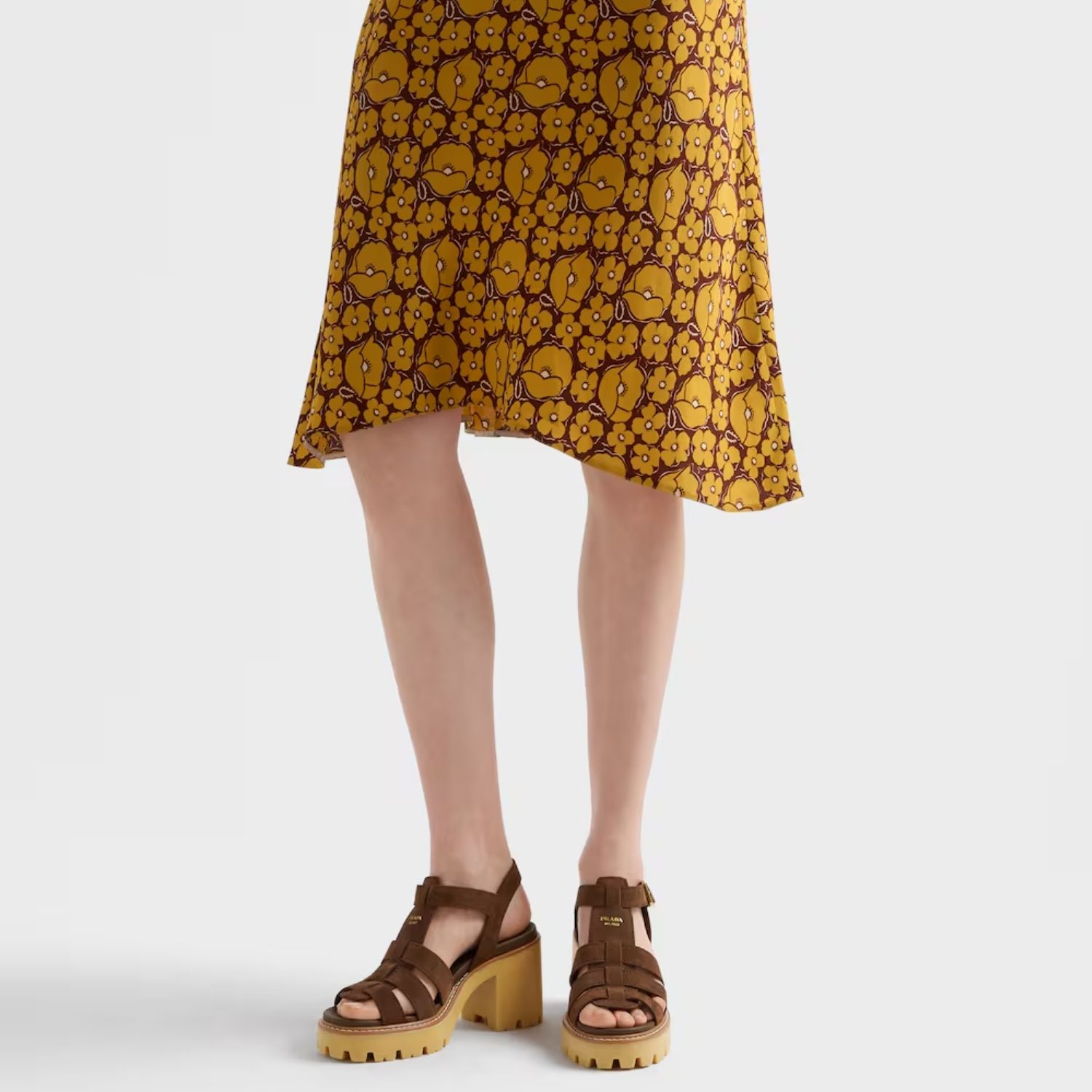 Prada High-Heeled Platform Sandals Cocoa Brown Suede Gold Hardware For Women 1X266O_054_F0324_F_090