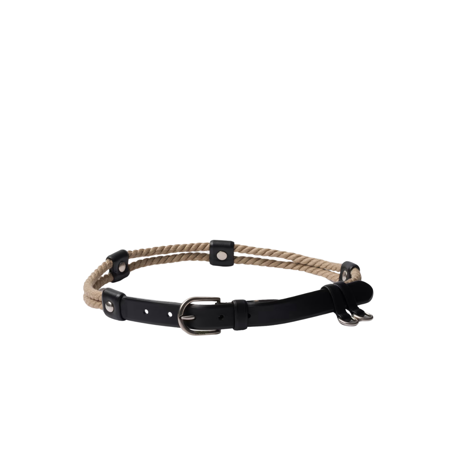 Prada Leather And Cord Belt Black/ Beige For Women 1CS146_2HJK_F0002