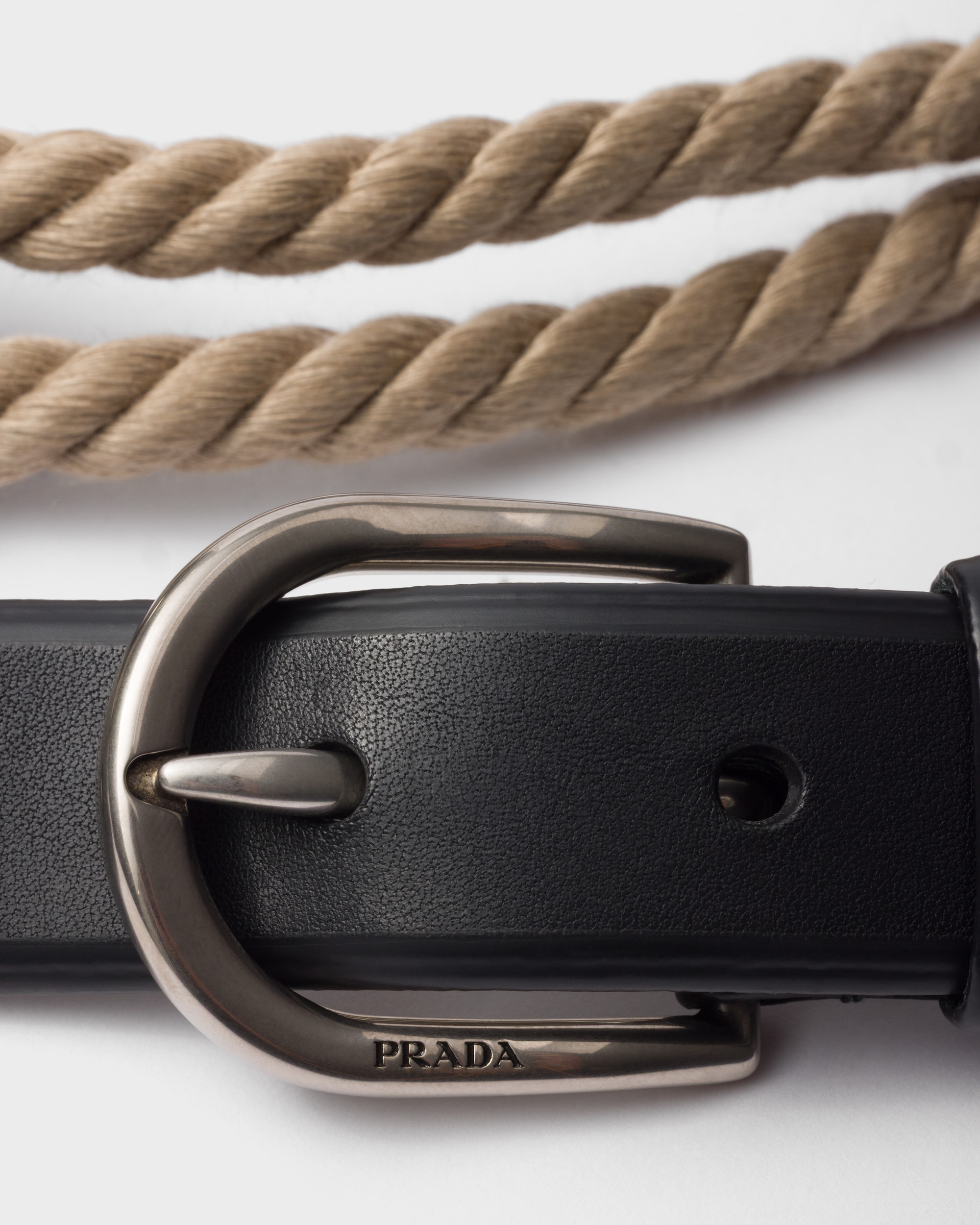 Prada Leather And Cord Belt Black/ Beige For Women 1CS146_2HJK_F0002