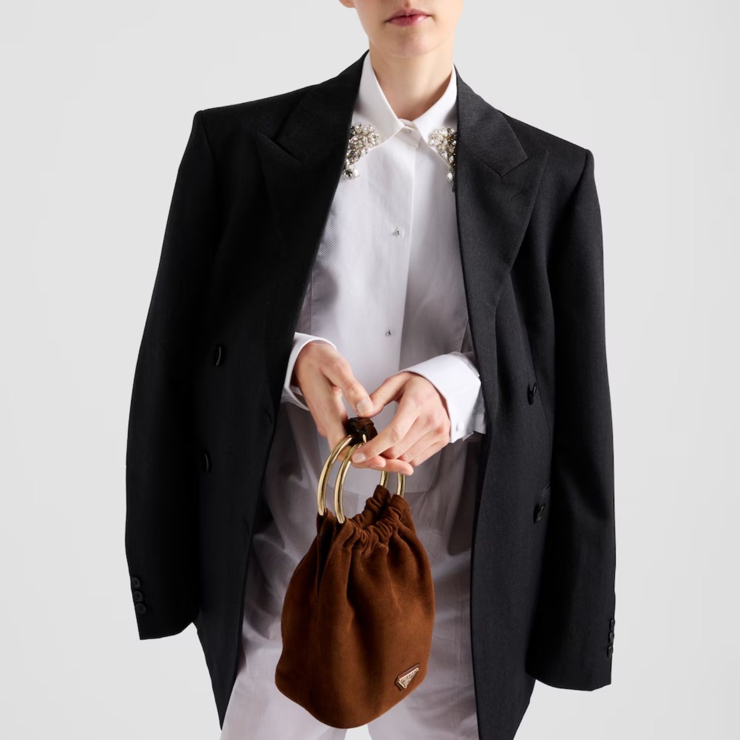 Prada Mini Top Handle Bag 7.5in/ 19cm Cocoa Brown Suede Gold Hardware For Women 1BC227_008_F0324_V_OOO