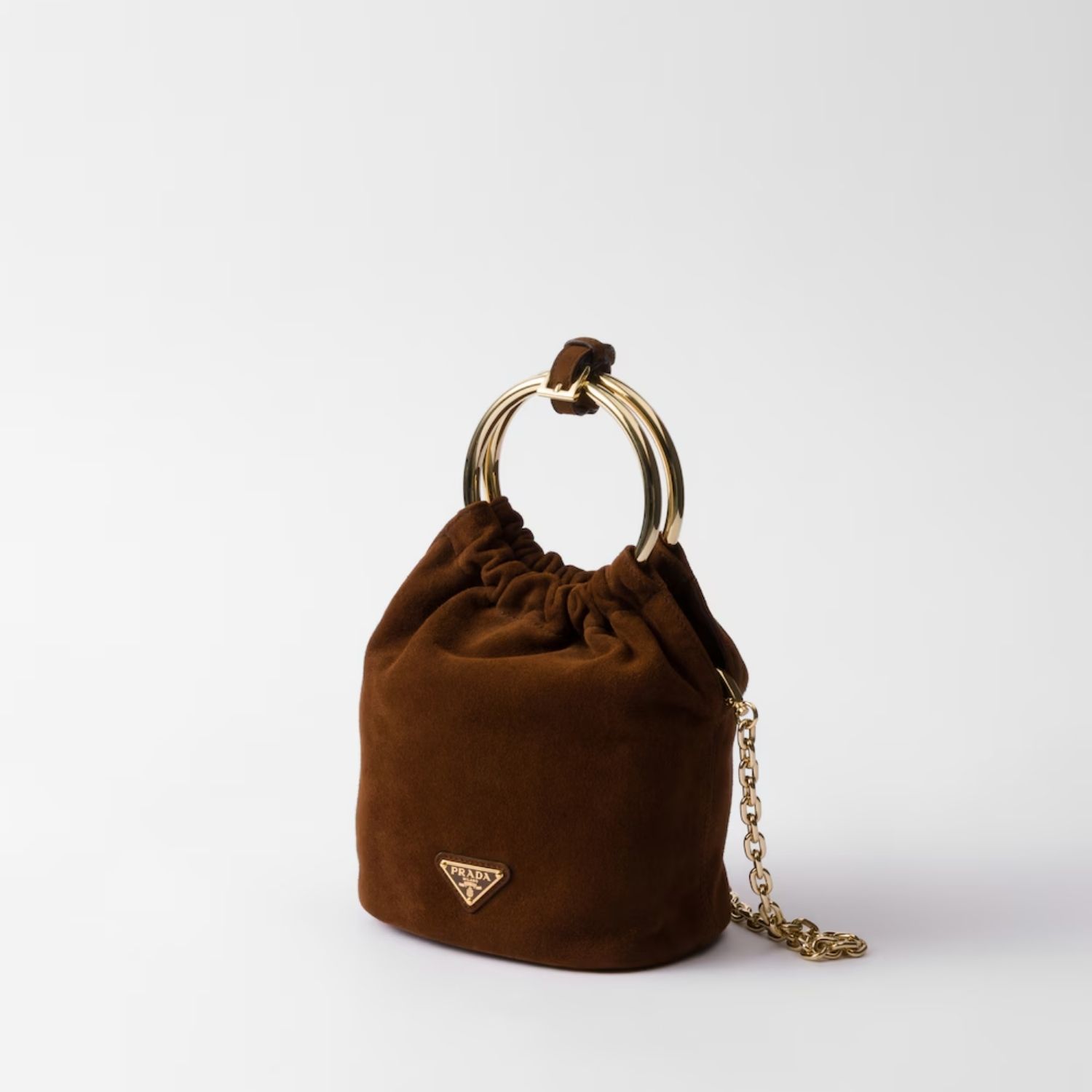 Prada Mini Top Handle Bag 7.5in/ 19cm Cocoa Brown Suede Gold Hardware For Women 1BC227_008_F0324_V_OOO