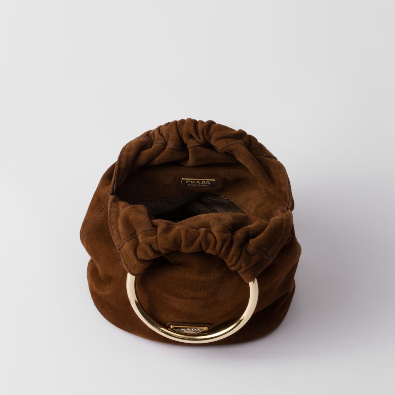 Prada Mini Top Handle Bag 7.5in/ 19cm Cocoa Brown Suede Gold Hardware For Women 1BC227_008_F0324_V_OOO