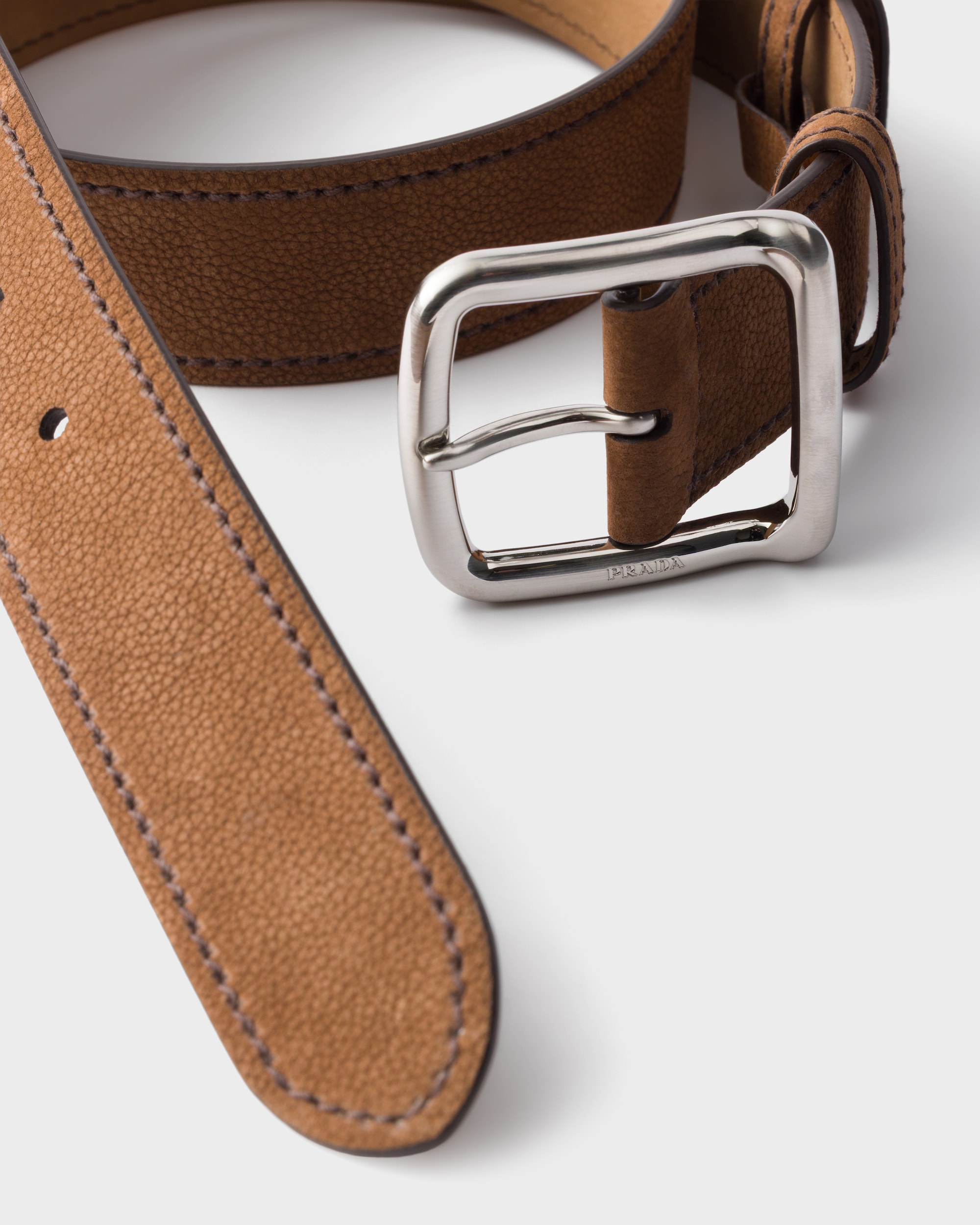 Prada Nubuck Leather Belt Cocoa Brown For Women 2CS125_2GB8_F0324