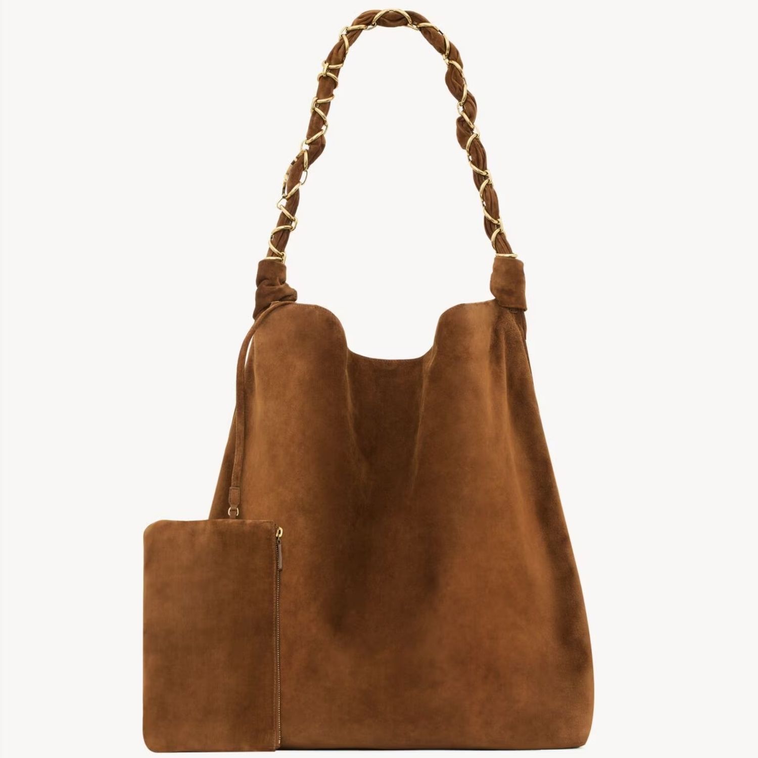 Saint Laurent Amalia Tote Bag 19.7in/ 50cm Caramel Cognac Suede Gold Hardware For Women 8347501U80W2916