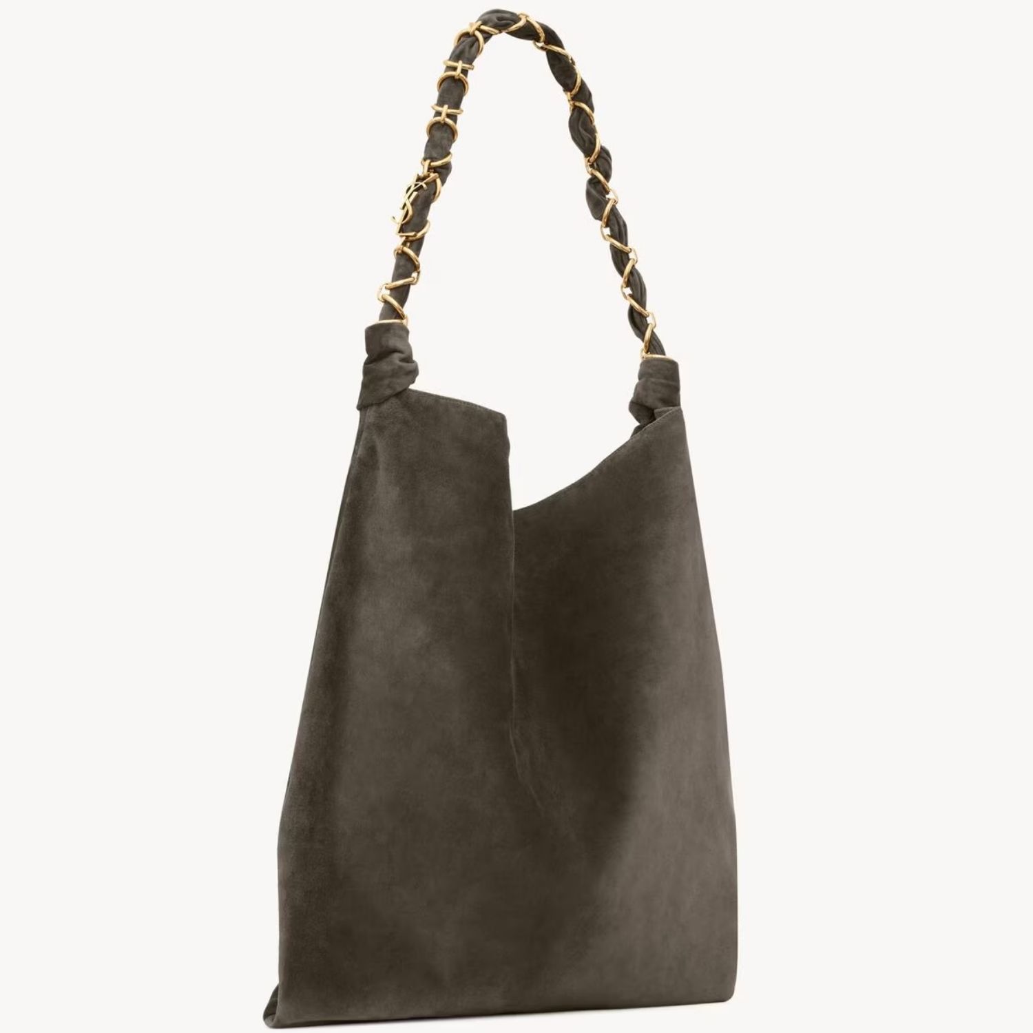 Saint Laurent Amalia Tote Bag 19.7in/ 50cm Light Musk Suede Gold Hardware For Women 8347501U80W3212