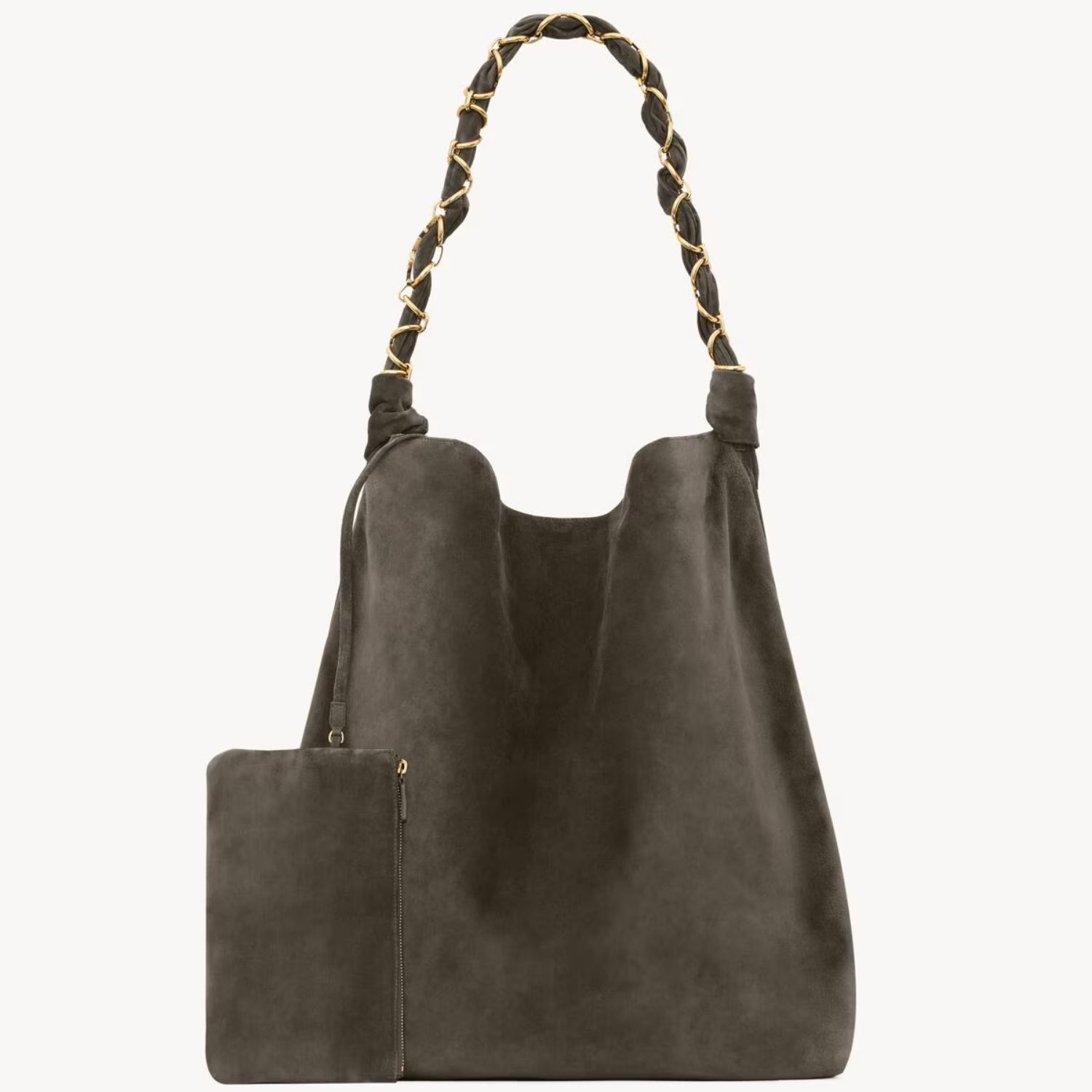 Saint Laurent Amalia Tote Bag 19.7in/ 50cm Light Musk Suede Gold Hardware For Women 8347501U80W3212