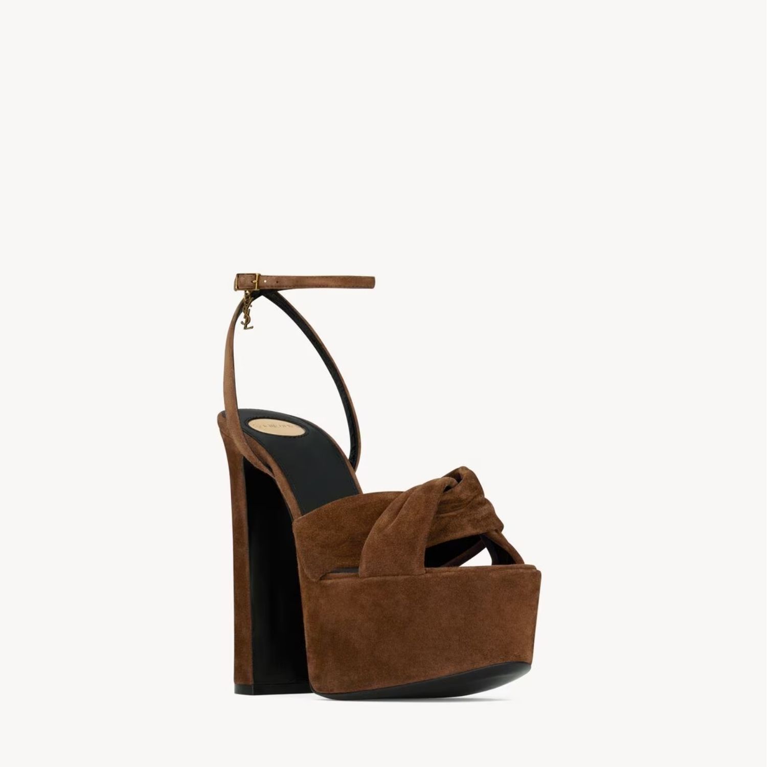 Saint Laurent Franciane Platform Sandals Dark Havana Suede Gold Hardware For Women 86973027D002319
