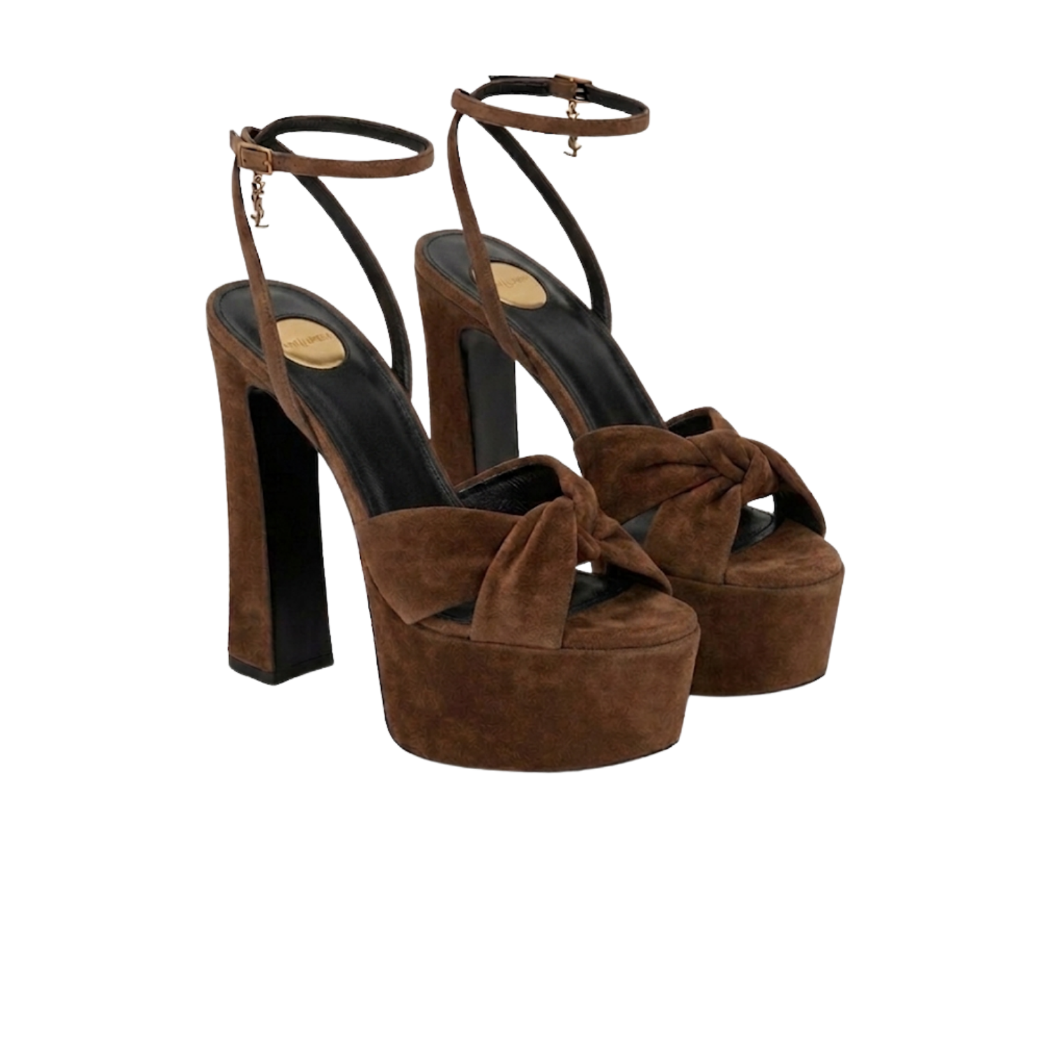 Saint Laurent Franciane Platform Sandals Dark Havana Suede Gold Hardware For Women 86973027D002319