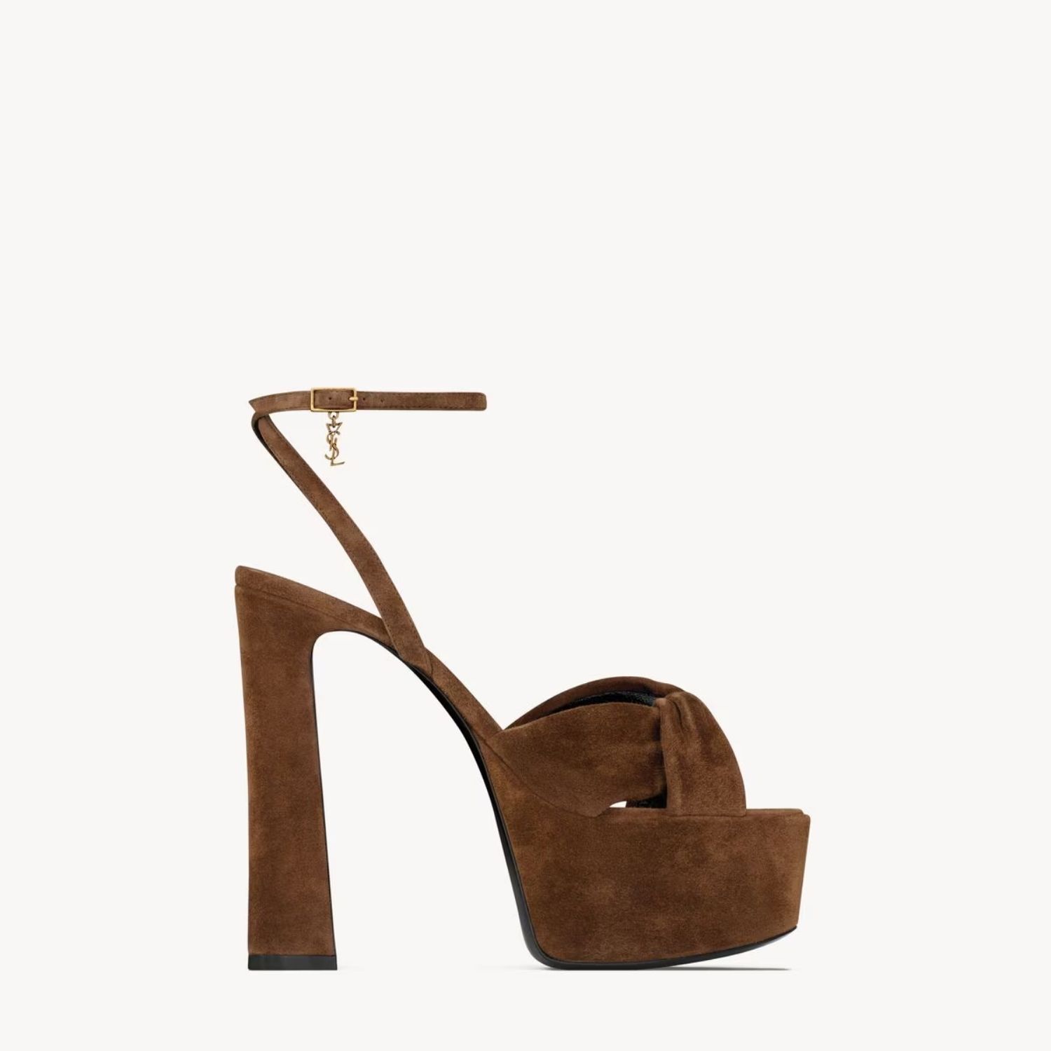 Saint Laurent Franciane Platform Sandals Dark Havana Suede Gold Hardware For Women 86973027D002319