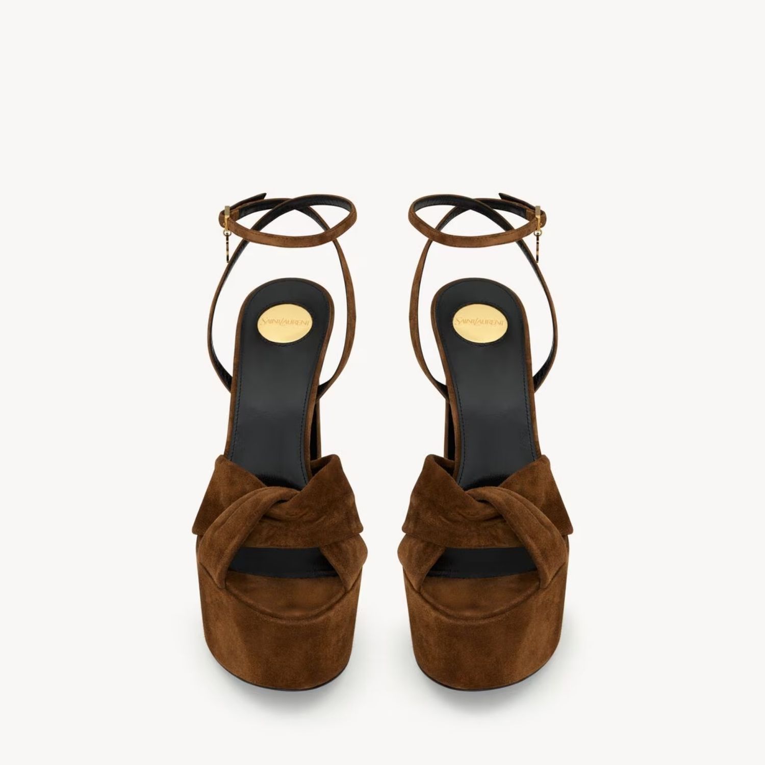 Saint Laurent Franciane Platform Sandals Dark Havana Suede Gold Hardware For Women 86973027D002319