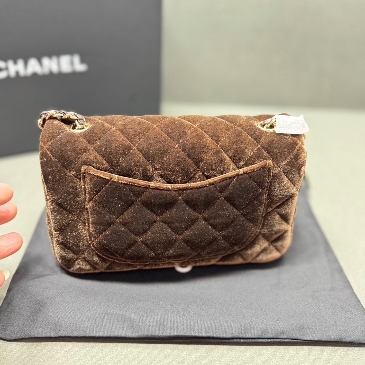 Chanel Classic Flap Bag Mini Crossbody 7.9in/ 20cm Dark Brown Gold Hardware For Women