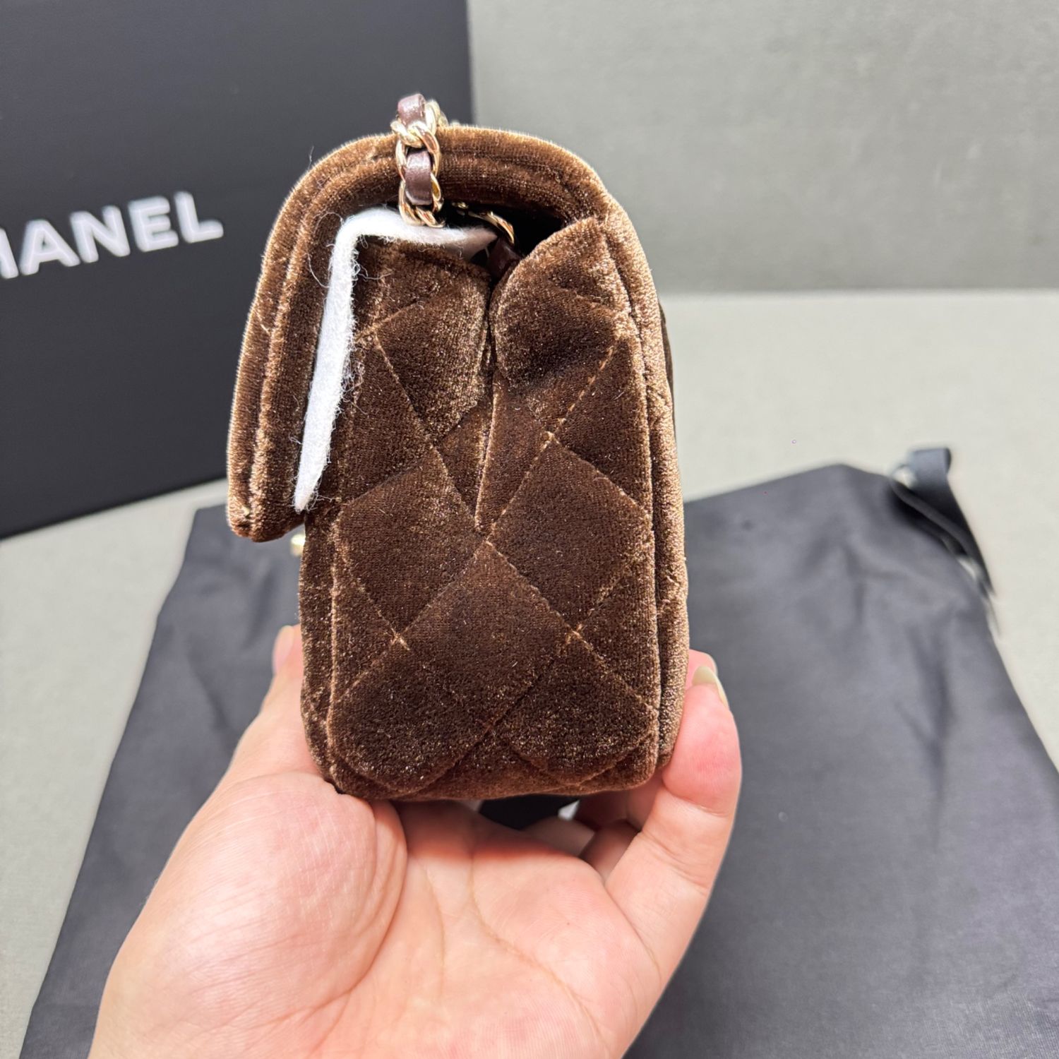 Chanel Classic Flap Bag Mini Crossbody 7.9in/ 20cm Dark Brown Gold Hardware For Women