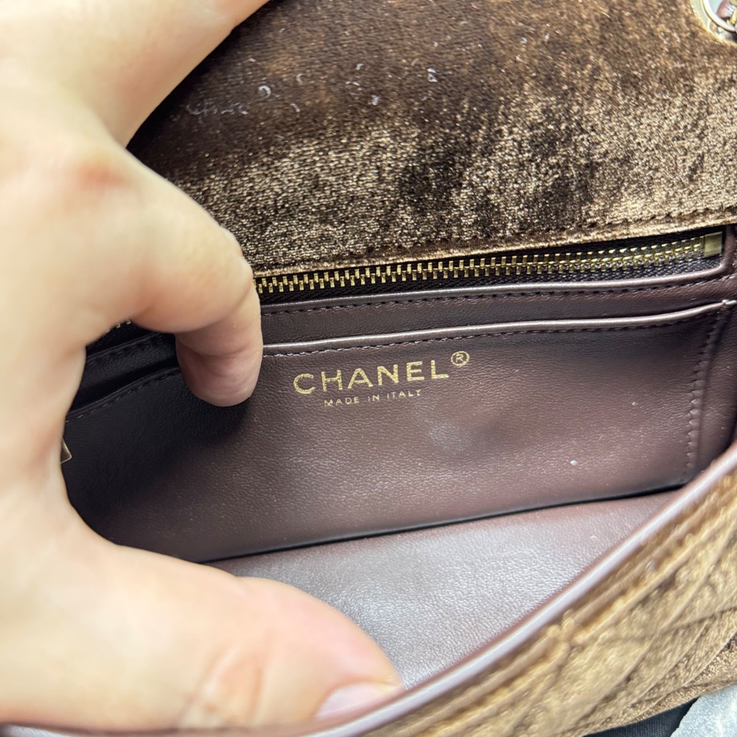 Chanel Classic Flap Bag Mini Crossbody 7.9in/ 20cm Dark Brown Gold Hardware For Women