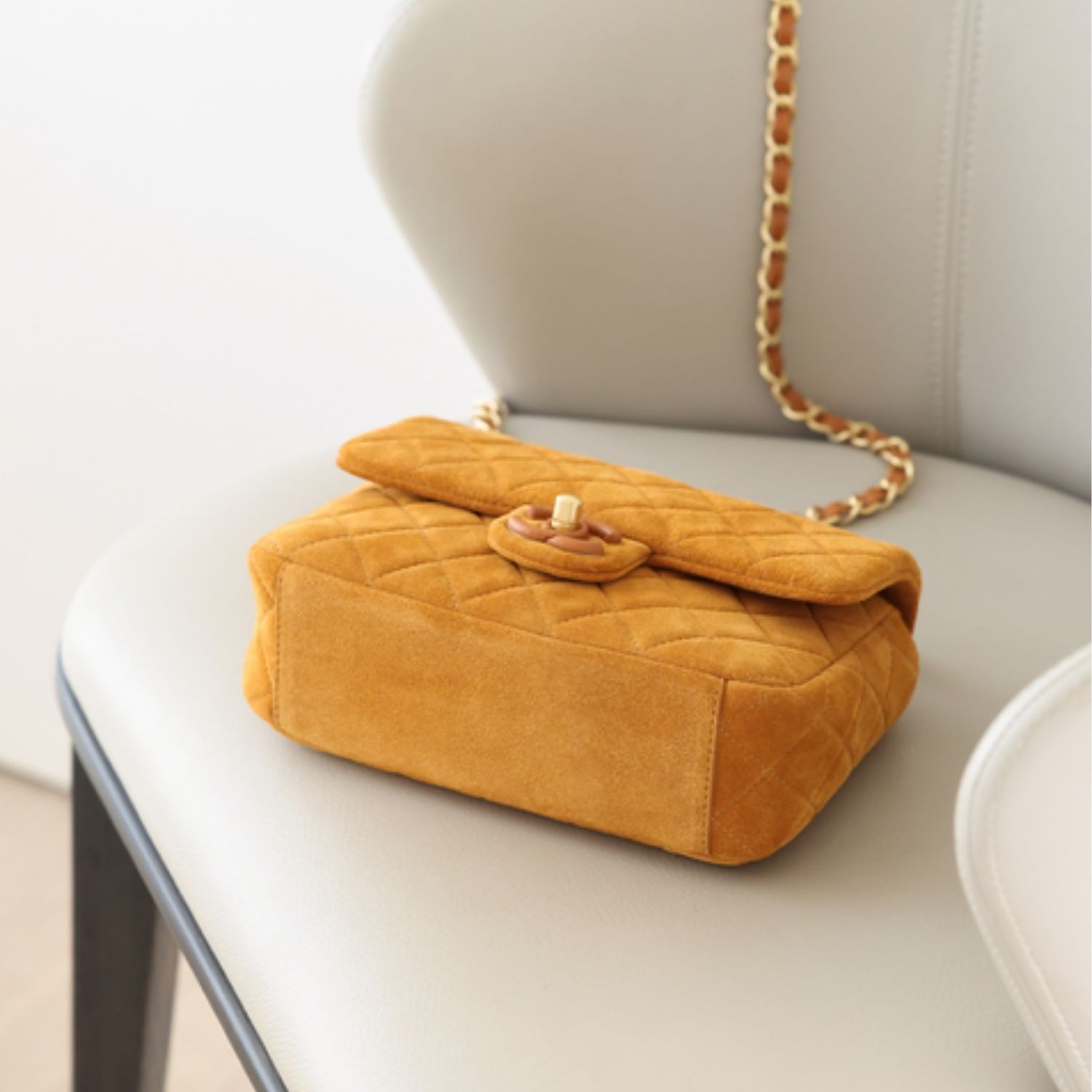 Chanel Classic Flap Bag Mini Crossbody 7.9in/ 20cm Dark Beige Suede Gold Hardware For Women AS5989 B22723 U5319